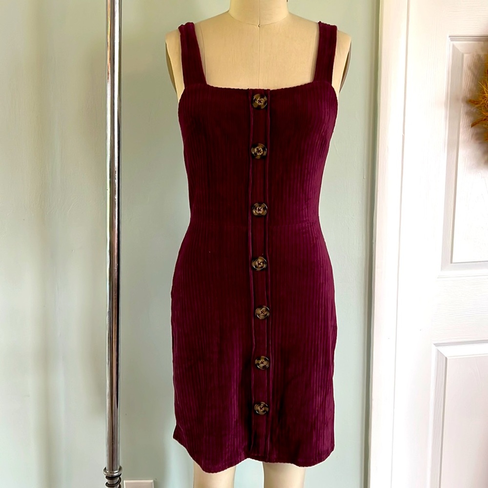 Deep Purple Velvet Dress. Faux Center Front Buttons